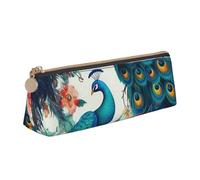 LZQPOEAS PU Leather Pencil Case for Women Men Pen Bag Zippered Pen Pouch Beautiful Peacock Flowers Pencil Bag Portable Makeup Bag Small Coin Pouch Pen Holder for Work & Office Supplies