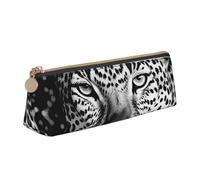 LZQPOEAS PU Leather Pencil Case for Women Men Pen Bag Zippered Pen Pouch Black and white leopard face Pencil Bag Portable Makeup Bag Small Coin Pouch Pen Holder for Work & Office Supplies