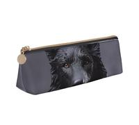 LZQPOEAS PU Leather Pencil Case for Women Men Pen Bag Zippered Pen Pouch Black German Shepherd Pencil Bag Portable Makeup Bag Small Coin Pouch Pen Holder for Work & Office Supplies