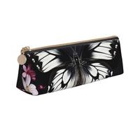 LZQPOEAS PU Leather Pencil Case for Women Men Pen Bag Zippered Pen Pouch Black White Butterfly Pencil Bag Portable Makeup Bag Small Coin Pouch Pen Holder for Work & Office Supplies