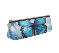 LZQPOEAS PU Leather Pencil Case for Women Men Pen Bag Zippered Pen Pouch blue butterfly and Clouds Pencil Bag Portable Makeup Bag Small Coin Pouch Pen Holder for Work & Office Supplies