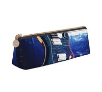 LZQPOEAS PU Leather Pencil Case for Women Men Pen Bag Zippered Pen Pouch Blue Guitar Pencil Bag Portable Makeup Bag Small Coin Pouch Pen Holder for Work & Office Supplies