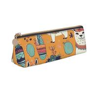 LZQPOEAS PU Leather Pencil Case for Women Men Pen Bag Zippered Pen Pouch Cartoon Alpaca Cute Animal Pencil Bag Portable Makeup Bag Small Coin Pouch Pen Holder for Work & Office Supplies