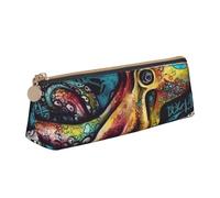 LZQPOEAS PU Leather Pencil Case for Women Men Pen Bag Zippered Pen Pouch Color Graffiti Octopus Pencil Bag Portable Makeup Bag Small Coin Pouch Pen Holder for Work & Office Supplies