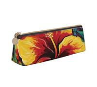 LZQPOEAS PU Leather Pencil Case for Women Men Pen Bag Zippered Pen Pouch Colorful hibiscus Pencil Bag Portable Makeup Bag Small Coin Pouch Pen Holder for Work & Office Supplies