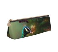 LZQPOEAS PU Leather Pencil Case for Women Men Pen Bag Zippered Pen Pouch Colorful Peacock Pencil Bag Portable Makeup Bag Small Coin Pouch Pen Holder for Work & Office Supplies