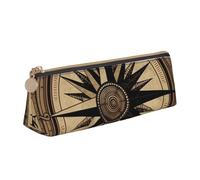 LZQPOEAS PU Leather Pencil Case for Women Men Pen Bag Zippered Pen Pouch Compass Wind Road Map Pencil Bag Portable Makeup Bag Small Coin Pouch Pen Holder for Work & Office Supplies