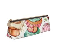 LZQPOEAS PU Leather Pencil Case for Women Men Pen Bag Zippered Pen Pouch Cupcakes Donuts Muffins Sugar Pencil Bag Portable Makeup Bag Small Coin Pouch Pen Holder for Work & Office Supplies