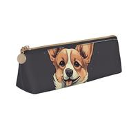 LZQPOEAS PU Leather Pencil Case for Women Men Pen Bag Zippered Pen Pouch Cute corgi dog illustration Pencil Bag Portable Makeup Bag Small Coin Pouch Pen Holder for Work & Office Supplies