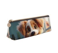 LZQPOEAS PU Leather Pencil Case for Women Men Pen Bag Zippered Pen Pouch Cute dog Pencil Bag Portable Makeup Bag Small Coin Pouch Pen Holder for Work & Office Supplies