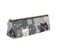 LZQPOEAS PU Leather Pencil Case for Women Men Pen Bag Zippered Pen Pouch Cute Funny Grey Cats Pattern Pencil Bag Portable Makeup Bag Small Coin Pouch Pen Holder for Work & Office Supplies
