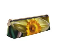LZQPOEAS PU Leather Pencil Case for Women Men Pen Bag Zippered Pen Pouch Daffodil Flower Pencil Bag Portable Makeup Bag Small Coin Pouch Pen Holder for Work & Office Supplies