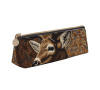 LZQPOEAS PU Leather Pencil Case for Women Men Pen Bag Zippered Pen Pouch Deer on brown background Pencil Bag Portable Makeup Bag Small Coin Pouch Pen Holder for Work & Office Supplies
