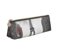 LZQPOEAS PU Leather Pencil Case for Women Men Pen Bag Zippered Pen Pouch Eiffel Tower with Red Umbrella Pencil Bag Portable Makeup Bag Small Coin Pouch Pen Holder for Work & Office Supplies
