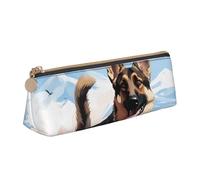 LZQPOEAS PU Leather Pencil Case for Women Men Pen Bag Zippered Pen Pouch German Shepherd Dog Lovers Pencil Bag Portable Makeup Bag Small Coin Pouch Pen Holder for Work & Office Supplies