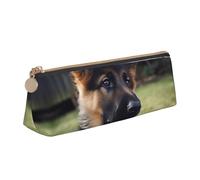 LZQPOEAS PU Leather Pencil Case for Women Men Pen Bag Zippered Pen Pouch German Shepherd Puppy Pencil Bag Portable Makeup Bag Small Coin Pouch Pen Holder for Work & Office Supplies