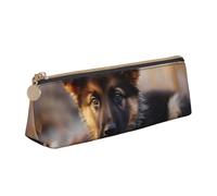 LZQPOEAS PU Leather Pencil Case for Women Men Pen Bag Zippered Pen Pouch German Shepherd Puppy Pencil Bag Portable Makeup Bag Small Coin Pouch Pen Holder for Work & Office Supplies