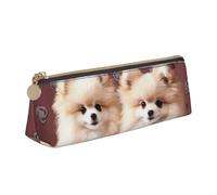 LZQPOEAS PU Leather Pencil Case for Women Men Pen Bag Zippered Pen Pouch Pomeranians Puppies and Point Pencil Bag Portable Makeup Bag Small Coin Pouch Pen Holder for Work & Office Supplies