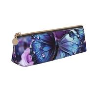 LZQPOEAS PU Leather Pencil Case for Women Men Pen Bag Zippered Pen Pouch Purple rose with beautiful butterfly Pencil Bag Portable Makeup Bag Small Coin Pouch Pen Holder for Work & Office Supplies