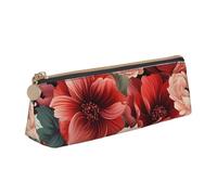 LZQPOEAS PU Leather Pencil Case for Women Men Pen Bag Zippered Pen Pouch Red and pale flowers Pencil Bag Portable Makeup Bag Small Coin Pouch Pen Holder for Work & Office Supplies