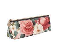 LZQPOEAS PU Leather Pencil Case for Women Men Pen Bag Zippered Pen Pouch Rose Floral Pencil Bag Portable Makeup Bag Small Coin Pouch Pen Holder for Work & Office Supplies