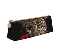 LZQPOEAS PU Leather Pencil Case for Women Men Pen Bag Zippered Pen Pouch Rose Leopard Pencil Bag Portable Makeup Bag Small Coin Pouch Pen Holder for Work & Office Supplies