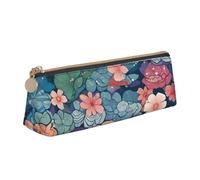 LZQPOEAS PU Leather Pencil Case for Women Men Pen Bag Zippered Pen Pouch Scales and flowers pattern Pencil Bag Portable Makeup Bag Small Coin Pouch Pen Holder for Work & Office Supplies
