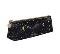 LZQPOEAS PU Leather Pencil Case for Women Men Pen Bag Zippered Pen Pouch Stars and moon on dark background Pencil Bag Portable Makeup Bag Small Coin Pouch Pen Holder for Work & Office Supplies