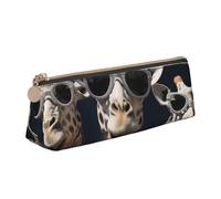 LZQPOEAS PU Leather Pencil Case for Women Men Pen Bag Zippered Pen Pouch Three giraffes wearing sunglasses Pencil Bag Portable Makeup Bag Small Coin Pouch Pen Holder for Work & Office Supplies