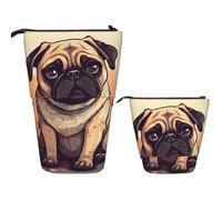 LZQPOEAS Pug cartoon Pencil Case Telescopic Pen Pouch Standing Pencil Bag Pop Up Pencil Holder With Zipper Travel Coin Pouch Purse Portable Makeup Bag for Office Holiday Gift