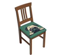 LZQPOEAS Pug Green Polka Dot Square Stool Covers Six Piece Stretch Bar Stool Seat Covers Removable Chair Cover Protector Soft Milk Silk Stool Slipcover Washable Square Stool Cushion Cover