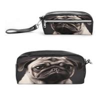 LZQPOEAS Pug Pen Case Cosmetic Makeup Bag PU Leather Cosmetic Pencil Bags Small Soft Makeup Pouch with Zipper Waterproof Makeup Brush Holder for Women Men Office