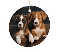 LZQPOEAS Puppies Dogs Pets Animals Round Ceramic Pendant Hanging Festival Ornament, Personalized Double Sided Ceramic Home Decor, Lightweight Durable Hanging Ornament Gift for Home, Party, Women Men