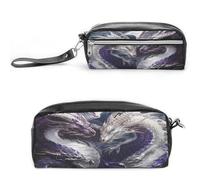 LZQPOEAS Purple And White Dragons Pen Case Cosmetic Makeup Bag PU Leather Cosmetic Pencil Bags Small Soft Makeup Pouch with Zipper Waterproof Makeup Brush Holder for Women Men Office