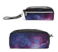 LZQPOEAS Purple&Blue Galaxy Pen Case Cosmetic Makeup Bag PU Leather Cosmetic Pencil Bags Small Soft Makeup Pouch with Zipper Waterproof Makeup Brush Holder for Women Men Office