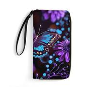 LZQPOEAS Purple Butterfly And Flowers Clutch Wallet, Small Exquisite PU Leather Long Purse Gift for Friends, Zipper Coin Pocket with Patterns, Wristlet Bag for Daily Use