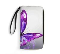 LZQPOEAS Purple Butterfly Clutch Wallet, Small Exquisite PU Leather Long Purse Gift for Friends, Zipper Coin Pocket with Patterns, Wristlet Bag for Daily Use