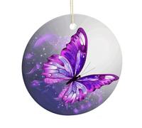 LZQPOEAS Purple Butterfly Round Ceramic Pendant Hanging Festival Ornament, Personalized Double Sided Ceramic Home Decor, Lightweight Durable Hanging Ornament Gift for Home, Party, Women Men