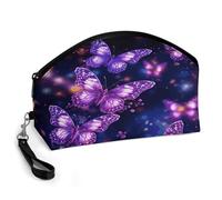 LZQPOEAS Purple Cute Butterfly Print Makeup Bag Large Capacity Cosmetic Bag for Women Portable Toiletry Bags for Skincare Water-resistant Cosmetic Case PU Leather Travel Cosmetic Organizer