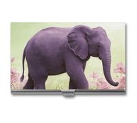 LZQPOEAS Purple Elephant Business Card Holder, Personalized Metal Name Card Case, Portable Pocket Card Organizer with Buckle Closure, Professional Business Card Container for Office