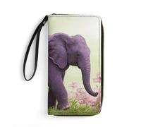 LZQPOEAS Purple Elephant Clutch Wallet, Small Exquisite PU Leather Long Purse Gift for Friends, Zipper Coin Pocket with Patterns, Wristlet Bag for Daily Use