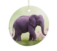LZQPOEAS Purple Elephant Round Ceramic Pendant Hanging Festival Ornament, Personalized Double Sided Ceramic Home Decor, Lightweight Durable Hanging Ornament Gift for Home, Party, Women Men