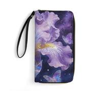 LZQPOEAS Purple Floal Clutch Wallet, Small Exquisite PU Leather Long Purse Gift for Friends, Zipper Coin Pocket with Patterns, Wristlet Bag for Daily Use