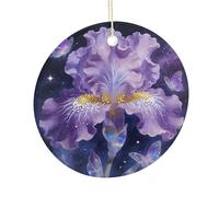 LZQPOEAS Purple Floal Round Ceramic Pendant Hanging Festival Ornament, Personalized Double Sided Ceramic Home Decor, Lightweight Durable Hanging Ornament Gift for Home, Party, Women Men