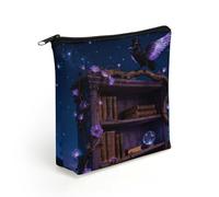 LZQPOEAS Purple Floral Crow Bookshelf Makeup Bag Cute Zippered Cosmetic Pouch Travel Toiletry Organizer Waterproof Cosmetic Pouch Portable Toiletry Pouch Gift for Mom Teacher Friends