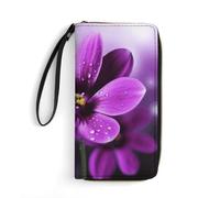 LZQPOEAS Purple Flower Clutch Wallet, Small Exquisite PU Leather Long Purse Gift for Friends, Zipper Coin Pocket with Patterns, Wristlet Bag for Daily Use