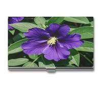 LZQPOEAS Purple Flowers Business Card Holder Professional Name Cards Holders Metal Slim Portable Cards Case Aluminum Alloy Business Card Organizer for Women Men
