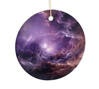 LZQPOEAS Purple Galaxy Round Ceramic Pendant Hanging Festival Ornament, Personalized Double Sided Ceramic Home Decor, Lightweight Durable Hanging Ornament Gift for Home, Party, Women Men