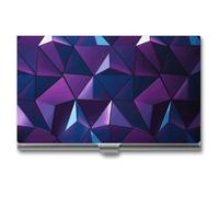 LZQPOEAS Purple Geometric Business Card Holder, Personalized Metal Name Card Case, Portable Pocket Card Organizer with Buckle Closure, Professional Business Card Container for Office