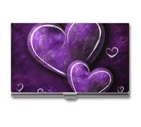 LZQPOEAS Purple Hearts Business Card Holder, Personalized Metal Name Card Case, Portable Pocket Card Organizer with Buckle Closure, Professional Business Card Container for Office